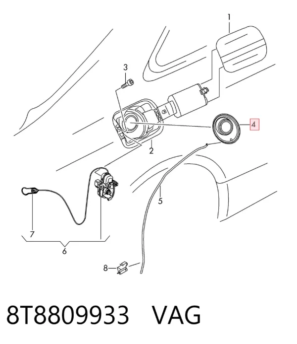 Carcasa del tubo de llenado del tanque de combustible 8T8809933 VAG