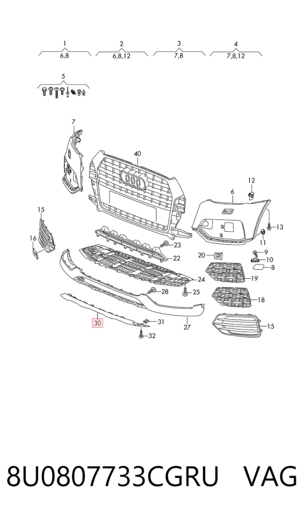 Protector para parachoques 8U0807733CGRU VAG