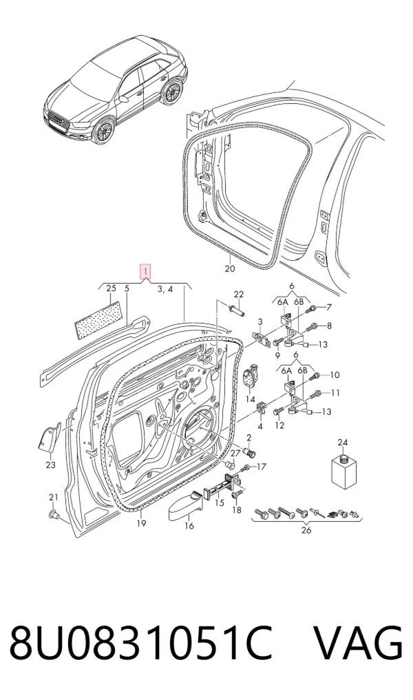 Puerta delantera izquierda 8U0831051C VAG