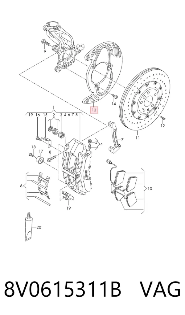 Protector del disco de freno delantero izquierdo 8V0615311B VAG