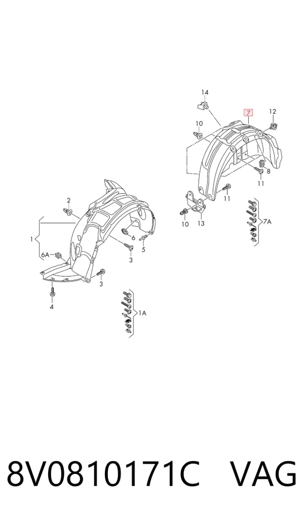 Guardabarros interior izquierdo trasero 8V0810171C VAG