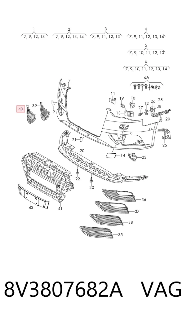 Tapa de rejilla de faro antiniebla delantero derecho 8V3807682A VAG