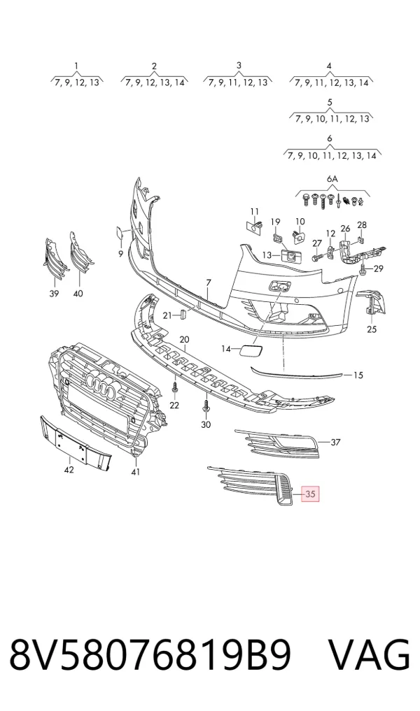 Rejilla del parachoques delantera izquierda 8V58076819B9 VAG