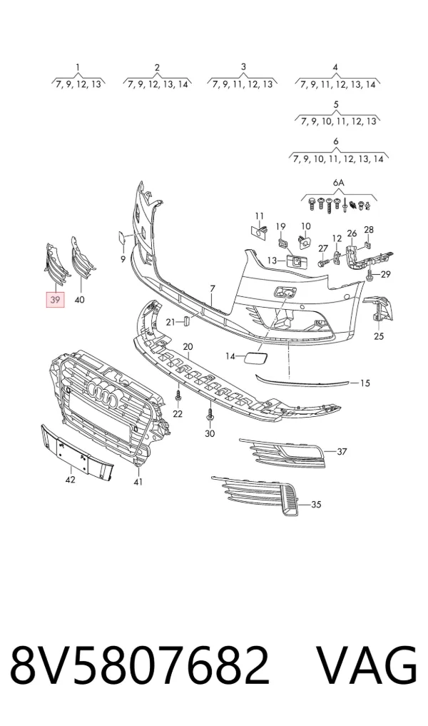 Tapa de rejilla de faro antiniebla delantero derecho 8V5807682 VAG