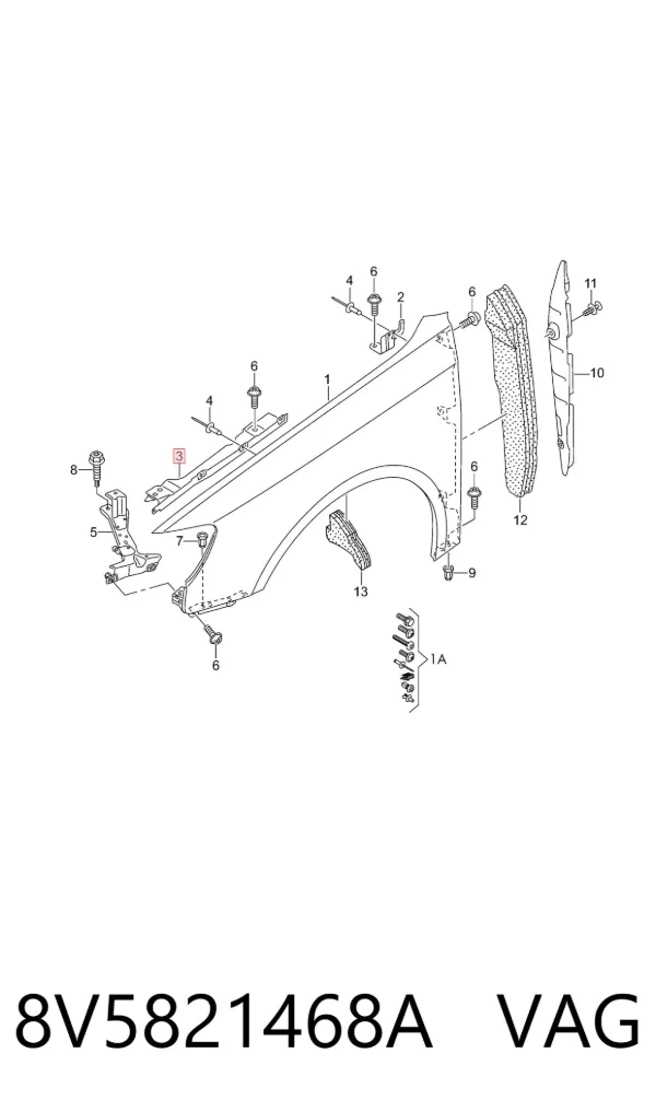 Soporte superior del guardabarros delantero derecho 8V5821468A VAG