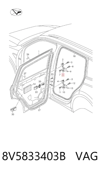 Bisagra de puerta trasera izquierda VAG 8V5833403B