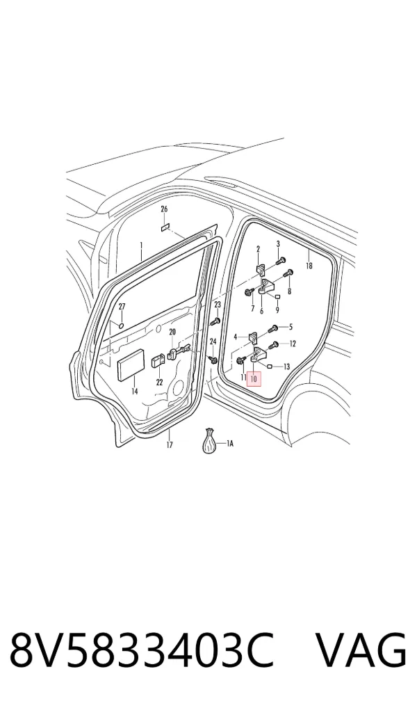 Bisagra de puerta delantera izquierda 8V5833403C VAG