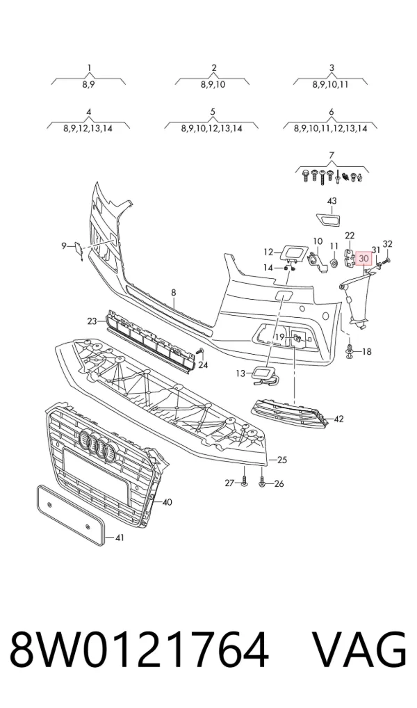 Deflector derecho del parachoques delantero 8W0121764 VAG