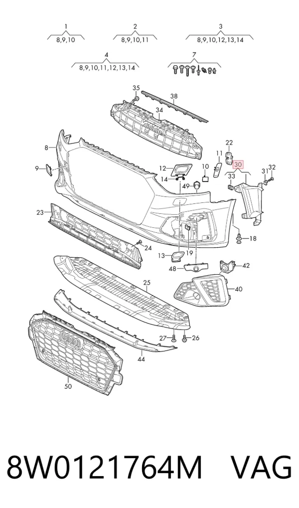 Deflector derecho del parachoques delantero 8W0121764M VAG