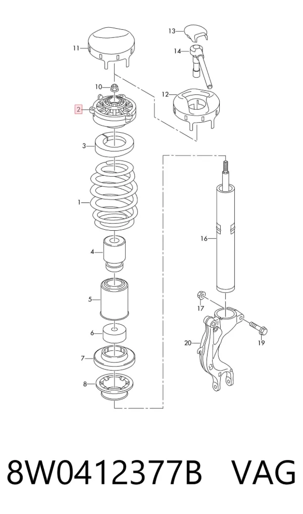 Soporte del amortiguador delantero 8W0412377B VAG