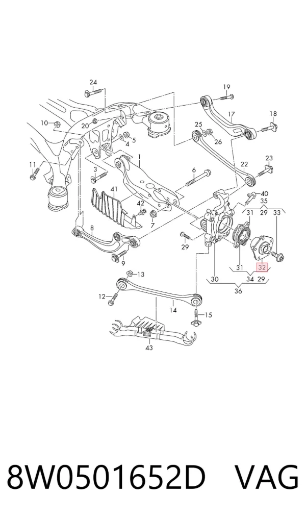 Cubo de rueda trasero 8W0501652D VAG