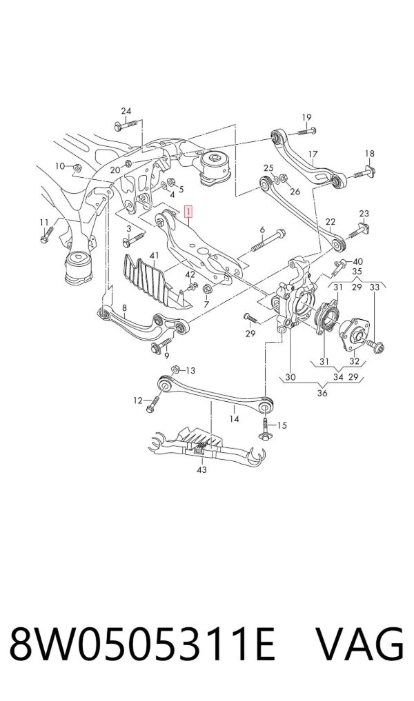 Brazo inferior trasero izquierdo/derecho 8W0505311E VAG