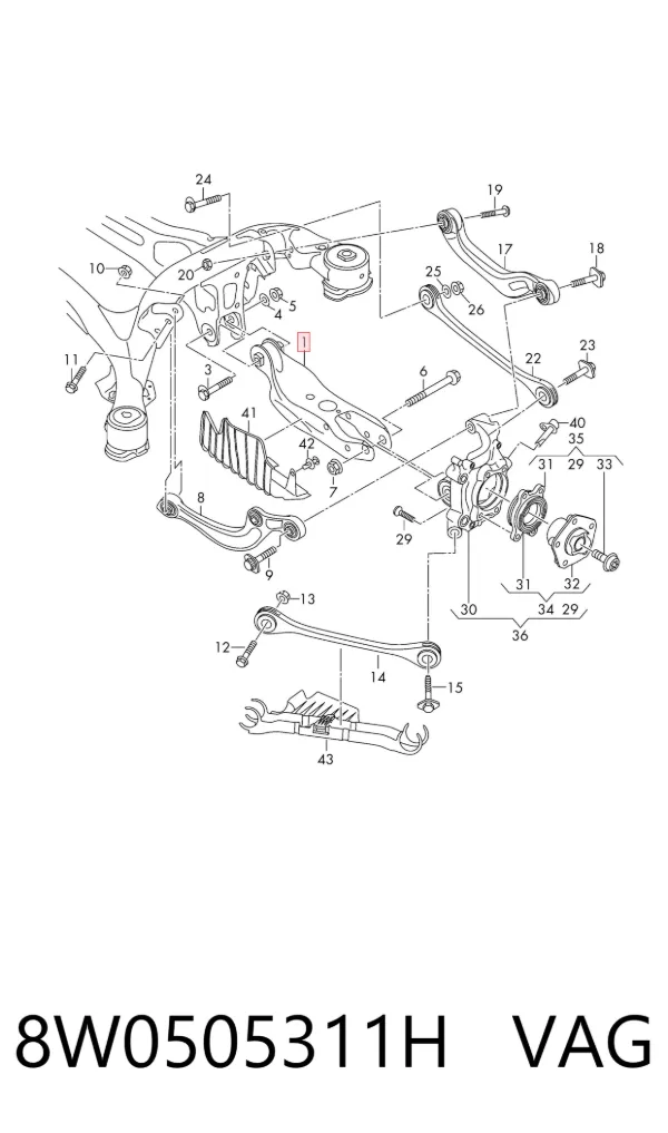Brazo inferior trasero izquierdo/derecho 8W0505311H VAG