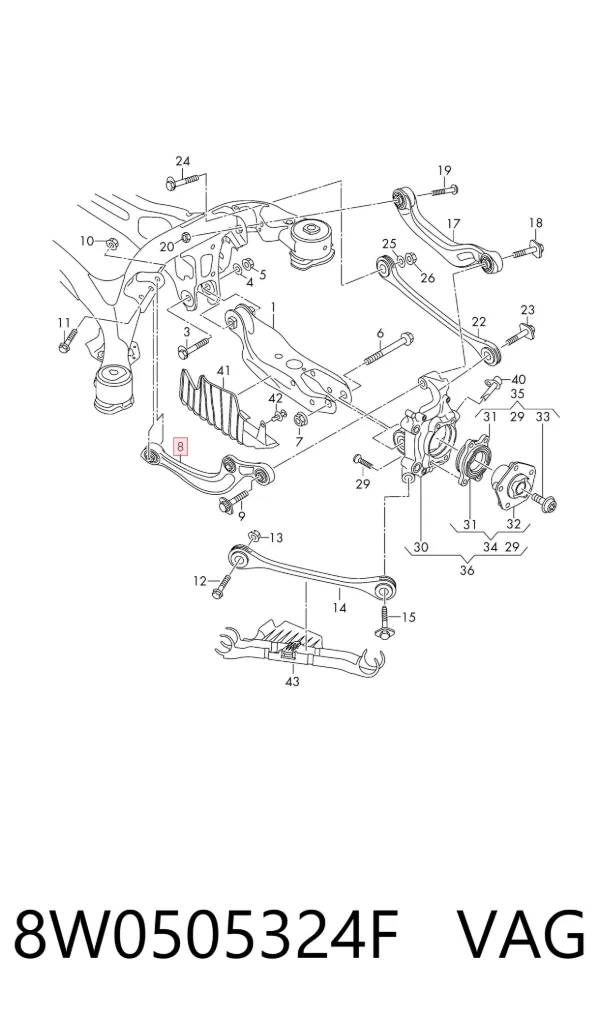 Brazo superior derecho de la suspensión trasera 8W0505324F VAG