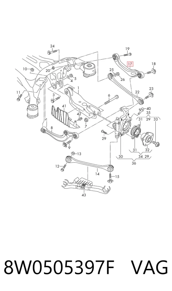 Brazo superior izquierdo de la suspensión trasera 8W0505397F VAG