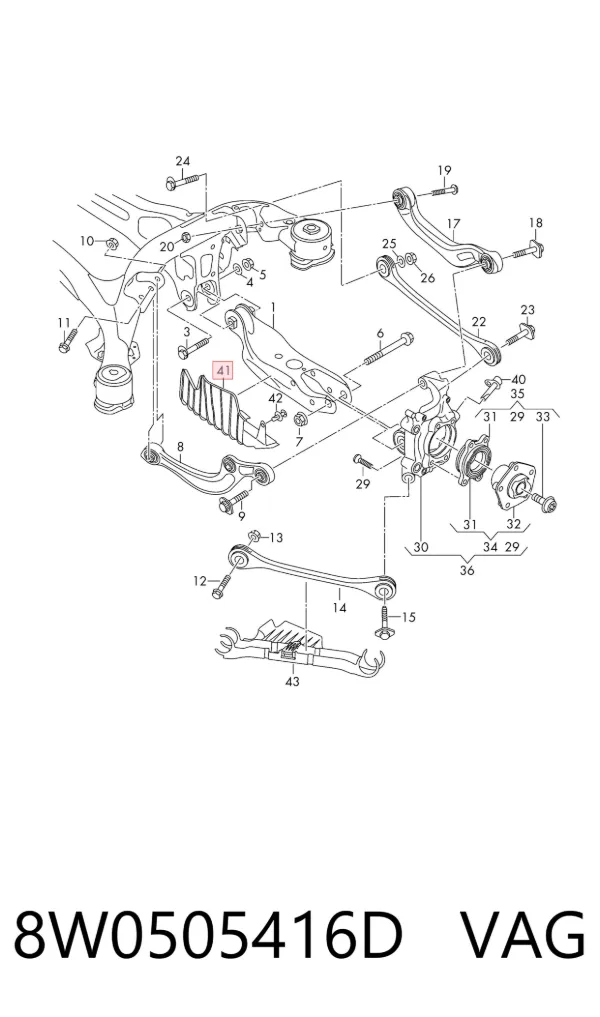 Protección inferior trasera del brazo de suspensión 8W0505416D VAG