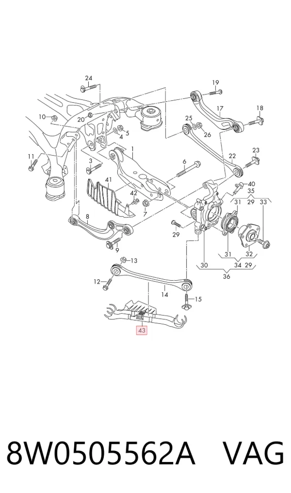 Protección inferior trasera del brazo de suspensión 8W0505562A VAG