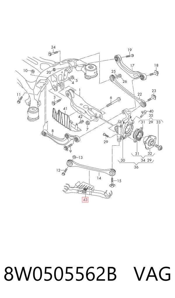 Protección inferior trasera del brazo de suspensión 8W0505562B VAG