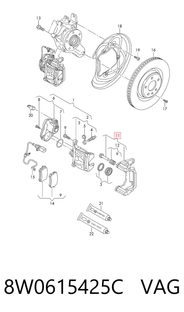 Soporte de la pinza de freno trasera 8W0615425C VAG