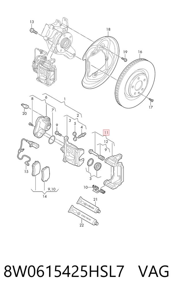 Soporte de la pinza de freno trasera 8W0615425HSL7 VAG
