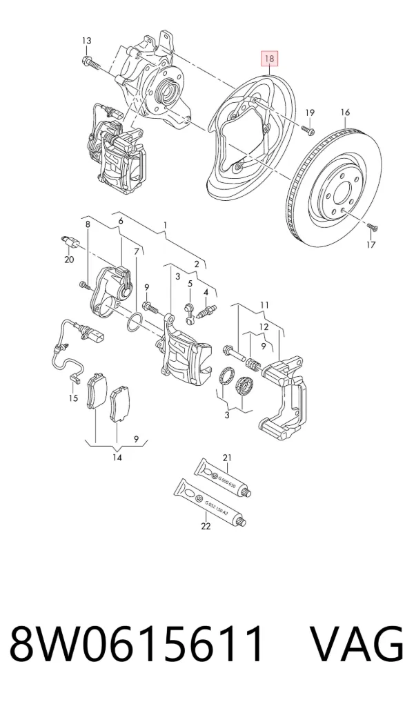 Protector de disco de freno trasero izquierdo 8W0615611 VAG