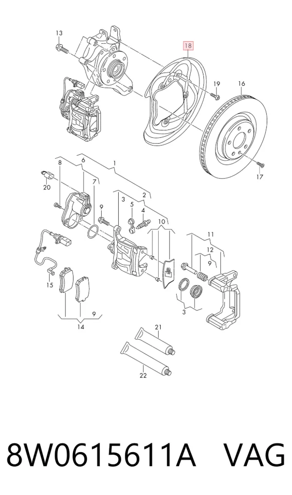 Protector de disco de freno trasero izquierdo 8W0615611A VAG
