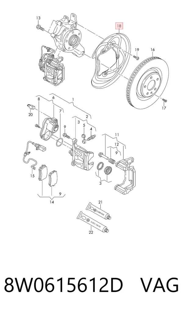 Protector de disco de freno trasero derecho 8W0615612D VAG