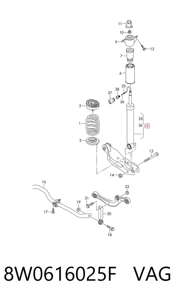 Amortiguador trasero 8W0616025F VAG