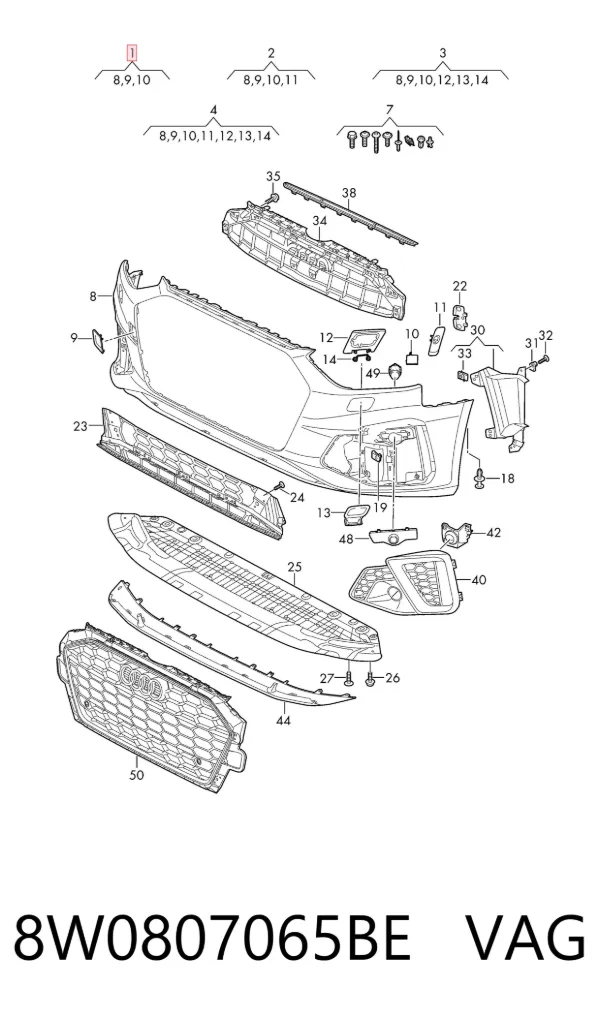 Paragolpes 8W0807065BE VAG