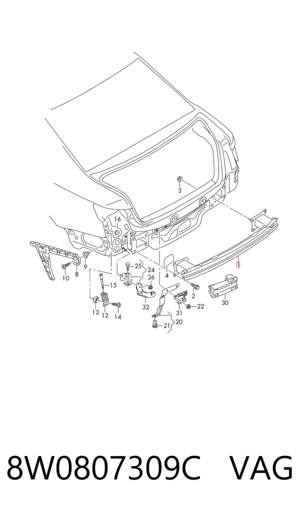 Refuerzo parachoques trasero 8W0807309C VAG