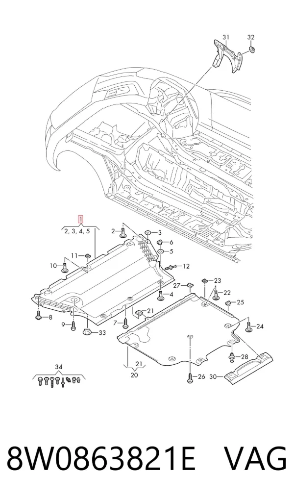 Protección delantera del motor 8W0863821E VAG