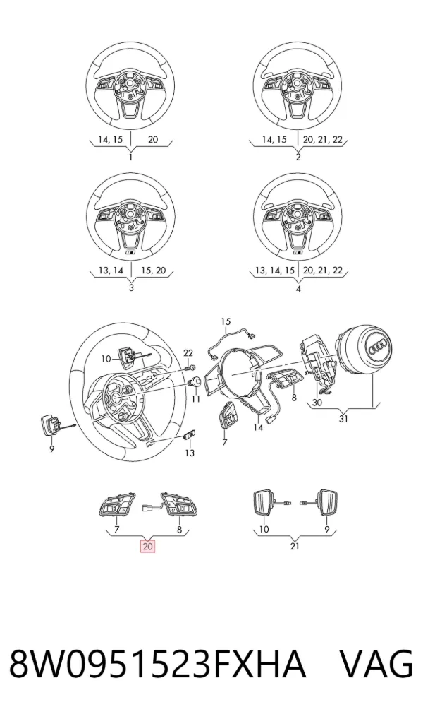 Módulo de interruptores del volante 8W0951523FXHA VAG