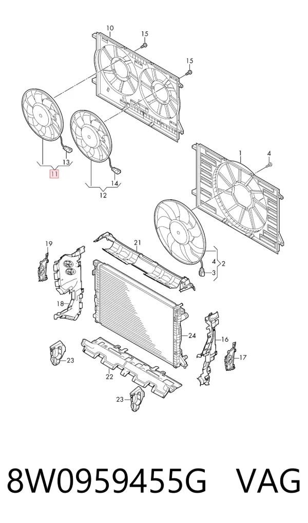 Ventilador de refrigeración completo derecho (motor y hélice) 8W0959455G VAG