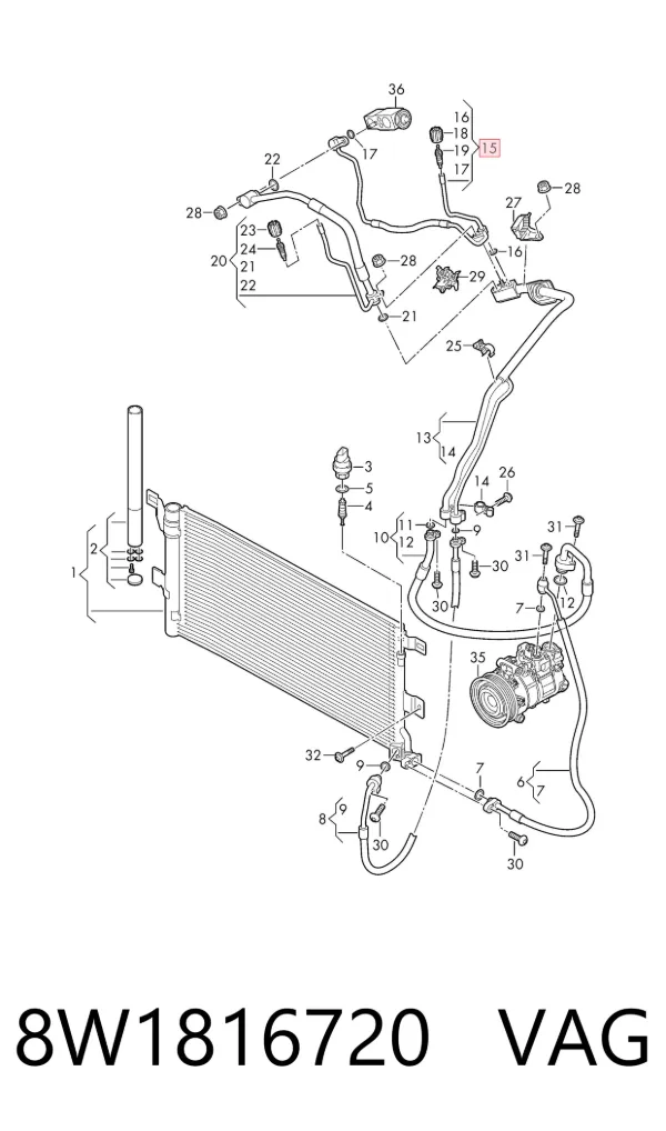 Manguera de aire acondicionado de condensador a evaporador 8W1816720 VAG