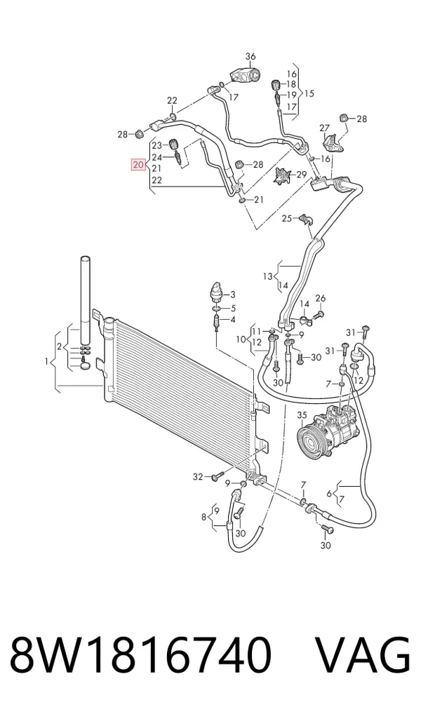 Manguera de aire acondicionado de condensador a evaporador 8W1816740 VAG