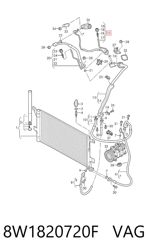 Manguera de aire acondicionado de condensador a evaporador 8W1820720F VAG