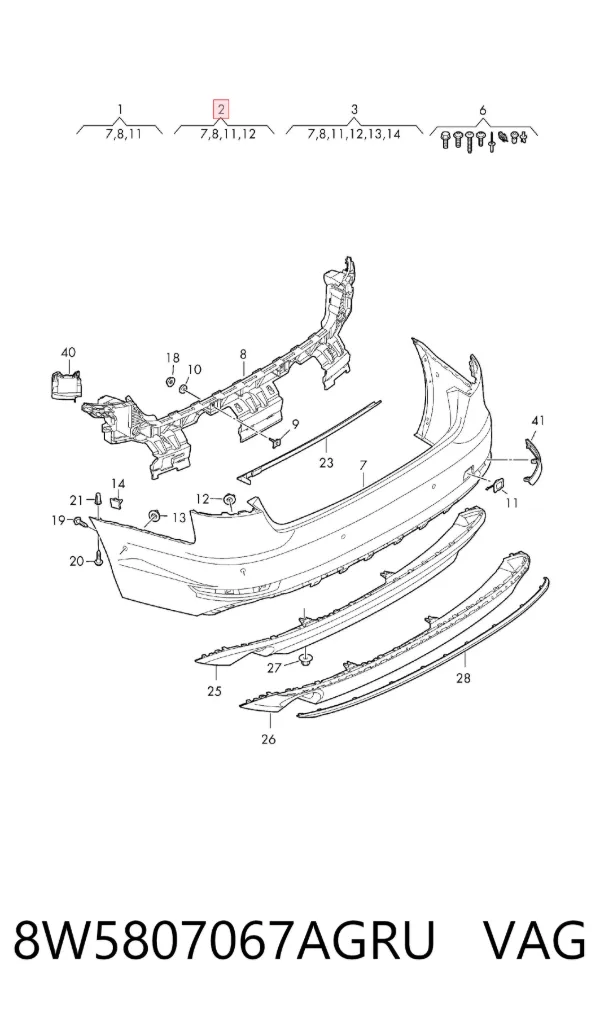 Parachoques trasero 8W5807067AGRU VAG