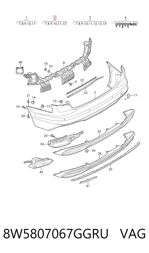 Parachoques trasero 8W5807067GGRU VAG