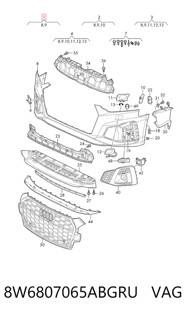 Paragolpes 8W6807065ABGRU VAG