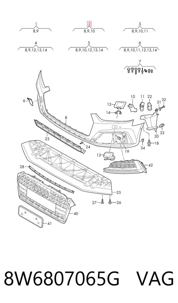 Paragolpes 8W6807065G VAG