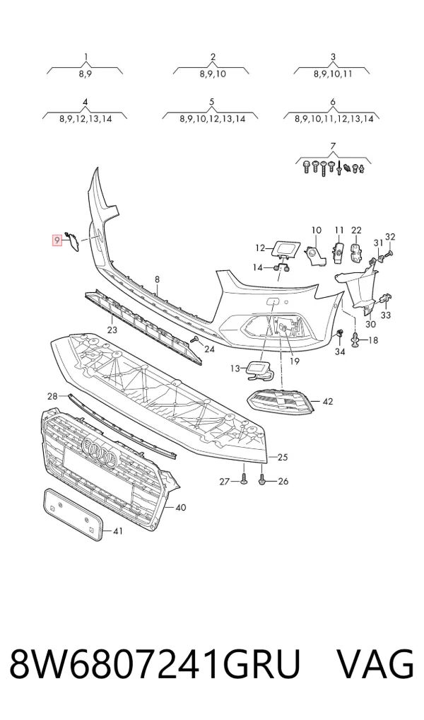 Tapa del enganche de remolcado delantera 8W6807241GRU VAG