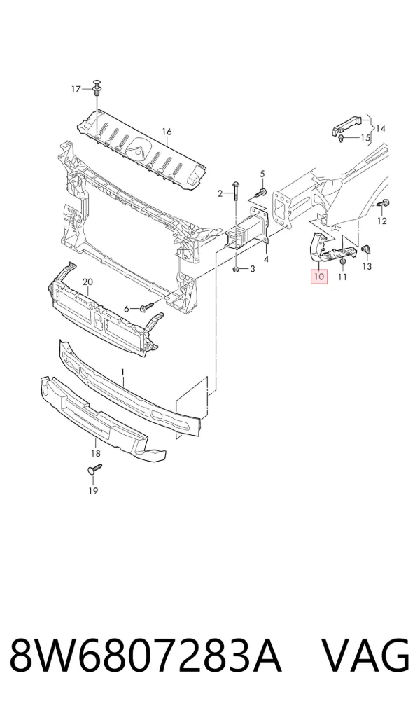 Guía del parachoques delantero izquierda 8W6807283A VAG