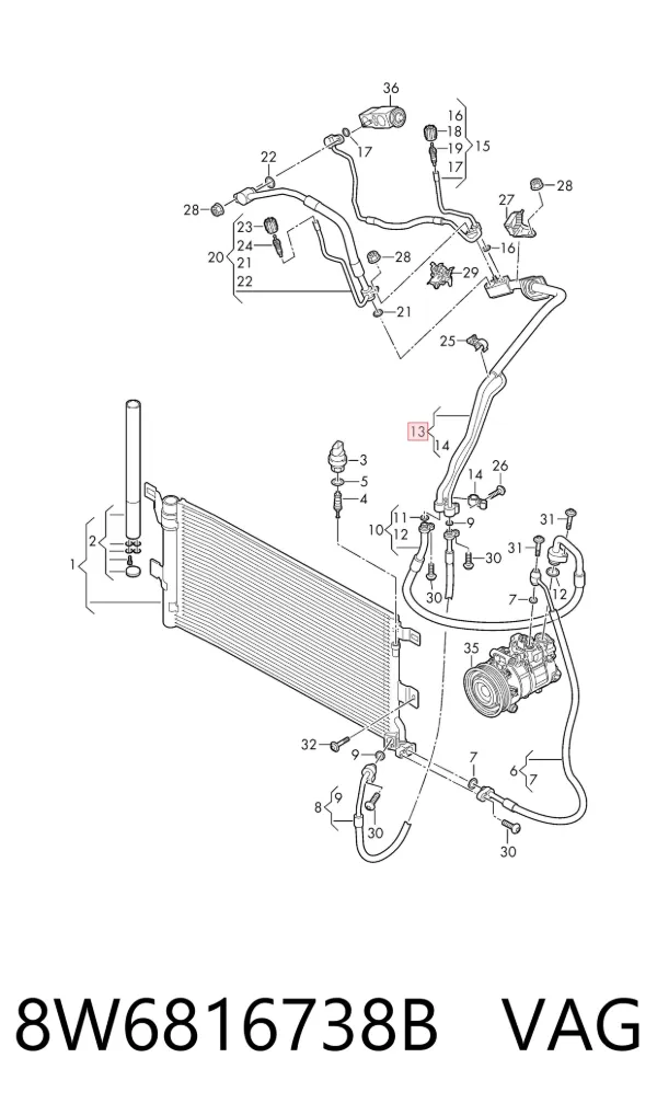 Manguera de aire acondicionado de condensador a evaporador 8W6816738B VAG