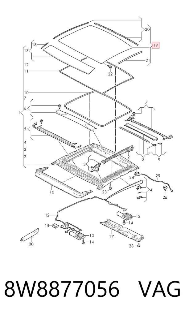 Tapa trasera de techo corredizo 8W8877056 VAG