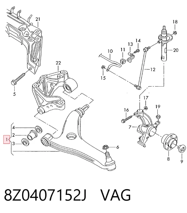 Brazo inferior derecho de la suspensión delantera 8Z0407152J VAG
