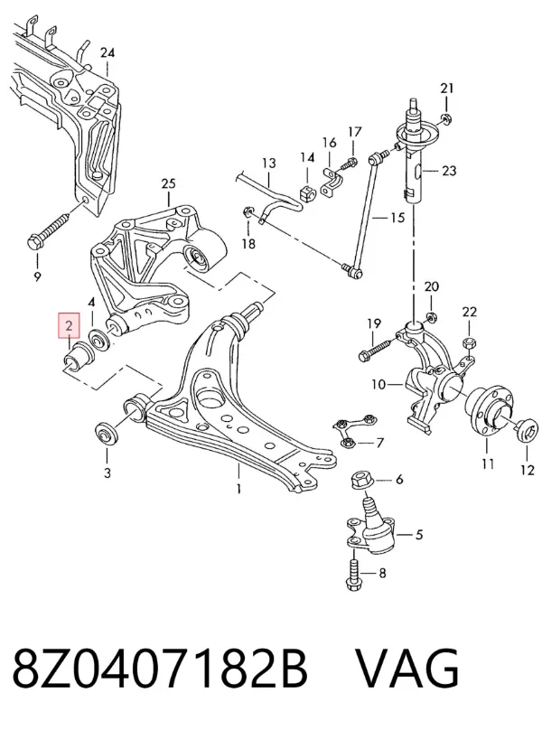 Silentblock del brazo de suspensión 8Z0407182B VAG