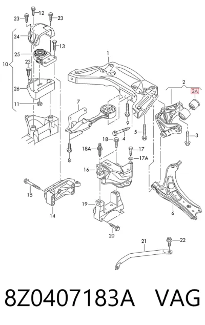 Buje del brazo de suspensión delantero superior VAG 8Z0407183A