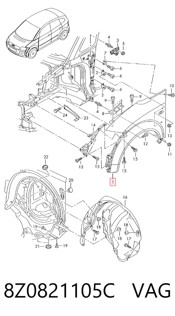 Aleta delantera izquierda Audi A2 8Z0