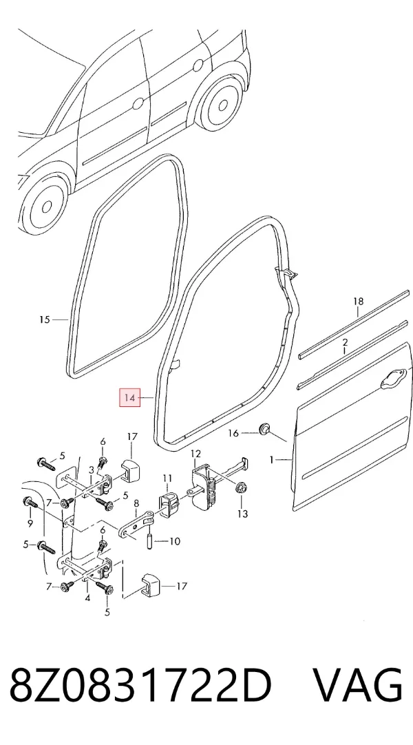 Sellador de puerta delantera derecha (en puerta) 8Z0831722D VAG