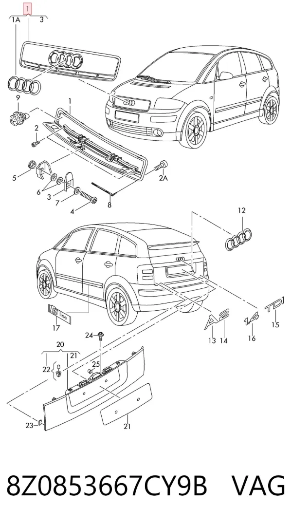 Parrilla Audi A2 8Z0
